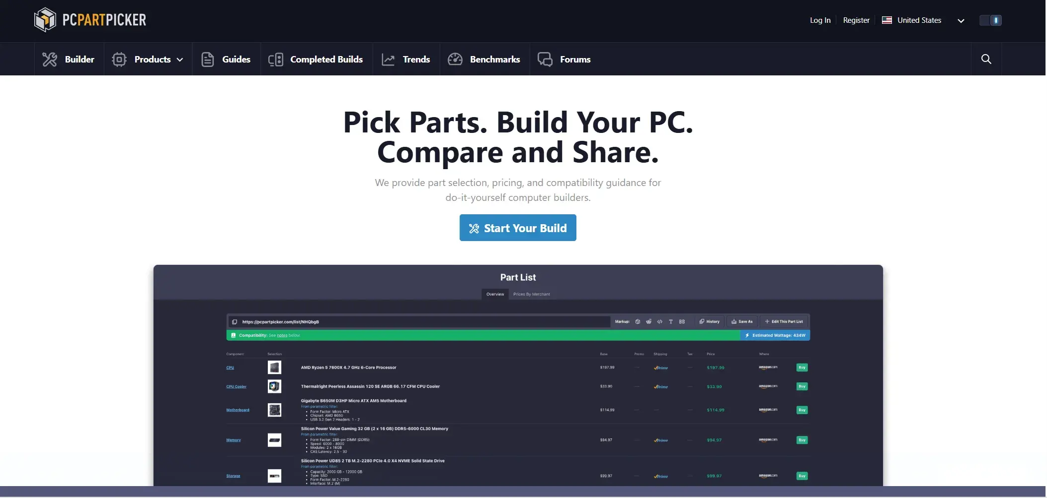 PCPartPicker PC装机网站（装机案例、产品选择、价格趋势）