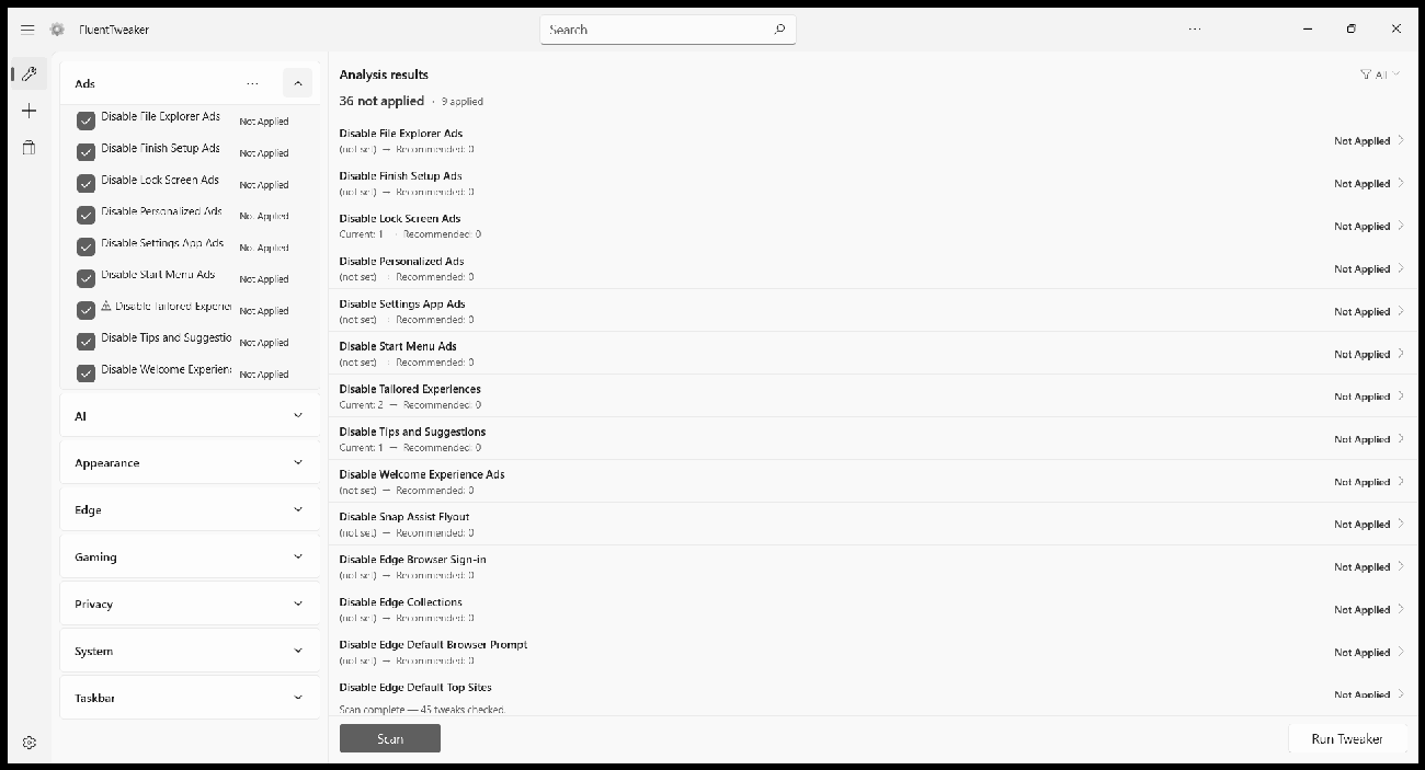Winslopr(FluentTweaker)：开源免费Windows优化工具，Win11广告屏蔽与debloat精简