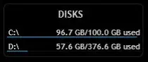 Rainmeter 默认 Disks 皮肤显示磁盘使用进度