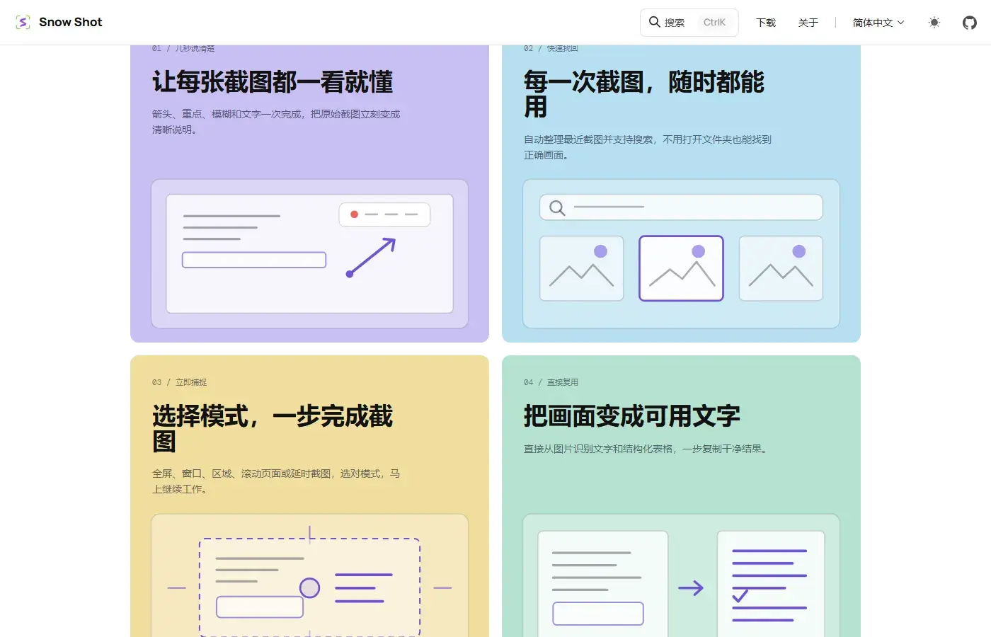 官网功能：标注历史截图与文字识别