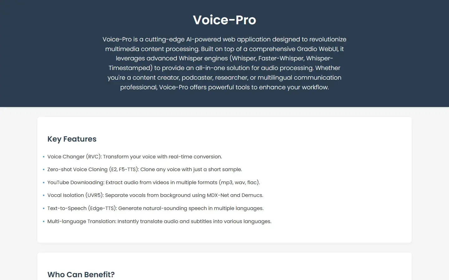 Voice-Pro 项目页：一条龙流程说明