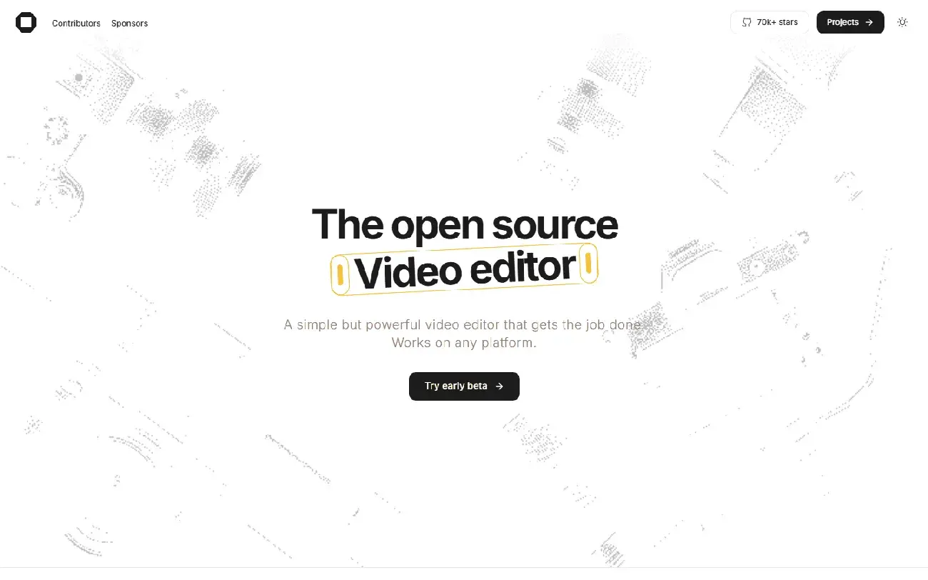 OpenCut 官网首页：The open source Video editor