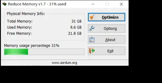 Reduce Memory 主界面：内存占用与一键优化
