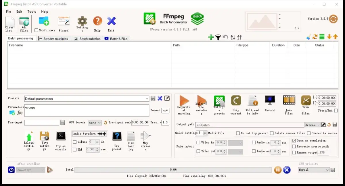 FFmpeg Batch AV Converter 3.2.9 视频格式转换软件：开源免费批量转码工具，视频转格式/批量转换视频/mp4转mkv/视频转webm，格式转换一键出片