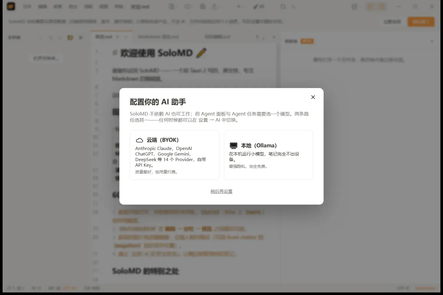 首启:云端 BYOK 与本地 Ollama