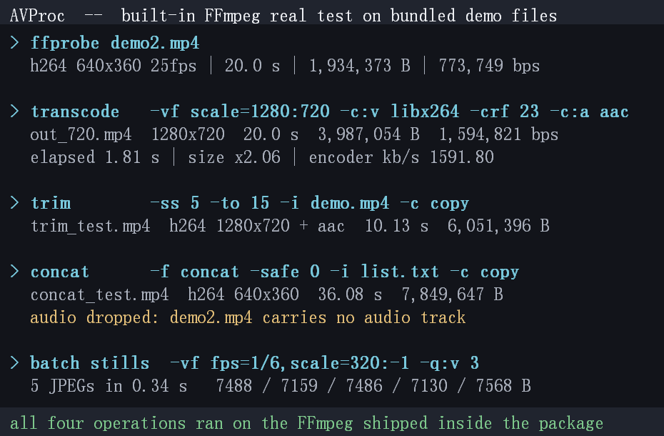 内置 FFmpeg 实测四类操作