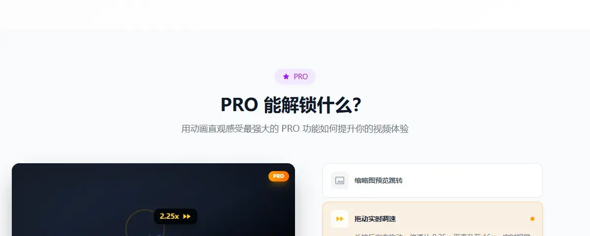 PRO 页：缩略图预览与拖动实时调速