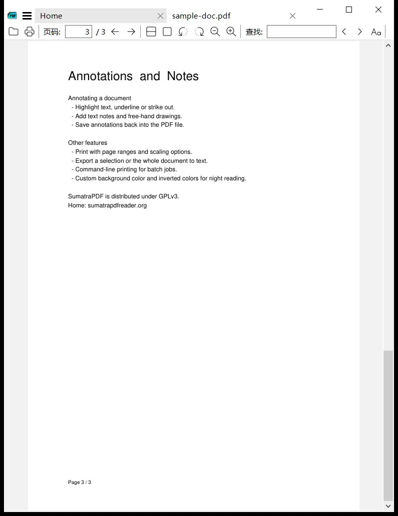 SumatraPDF 阅读文档内容，正文渲染清晰
