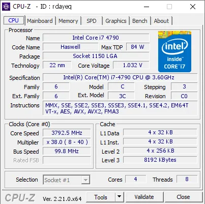 Intel Core i7-4790 CPU的CPU-Z跑分-剑客网- 第4张图片 Intel Core i7-4790 CPU的CPU-Z跑分-剑客网- 第4张图片