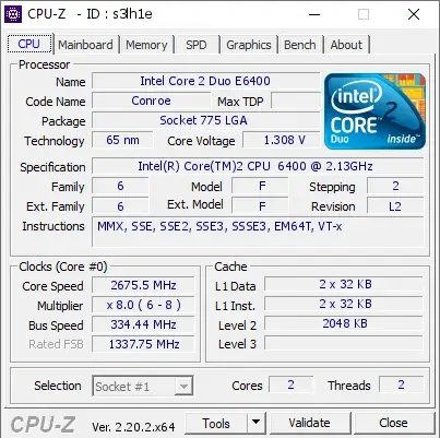 Intel Core2 6400的CPU-Z跑分