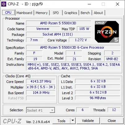 AMD Ryzen 5 5500X3D的CPU-Z跑分-剑客网- 第4张图片 AMD Ryzen 5 5500X3D的CPU-Z跑分-剑客网- 第4张图片