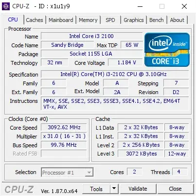 Intel Core i3-2102的CPU-Z跑分-剑客网- 第4张图片 Intel Core i3-2102的CPU-Z跑分-剑客网- 第4张图片