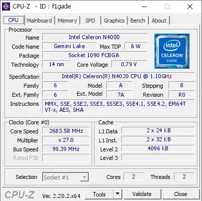 Intel Celeron N4020 CPU的CPU-Z跑分-剑客网- 第4张图片 Intel Celeron N4020 CPU的CPU-Z跑分-剑客网- 第4张图片