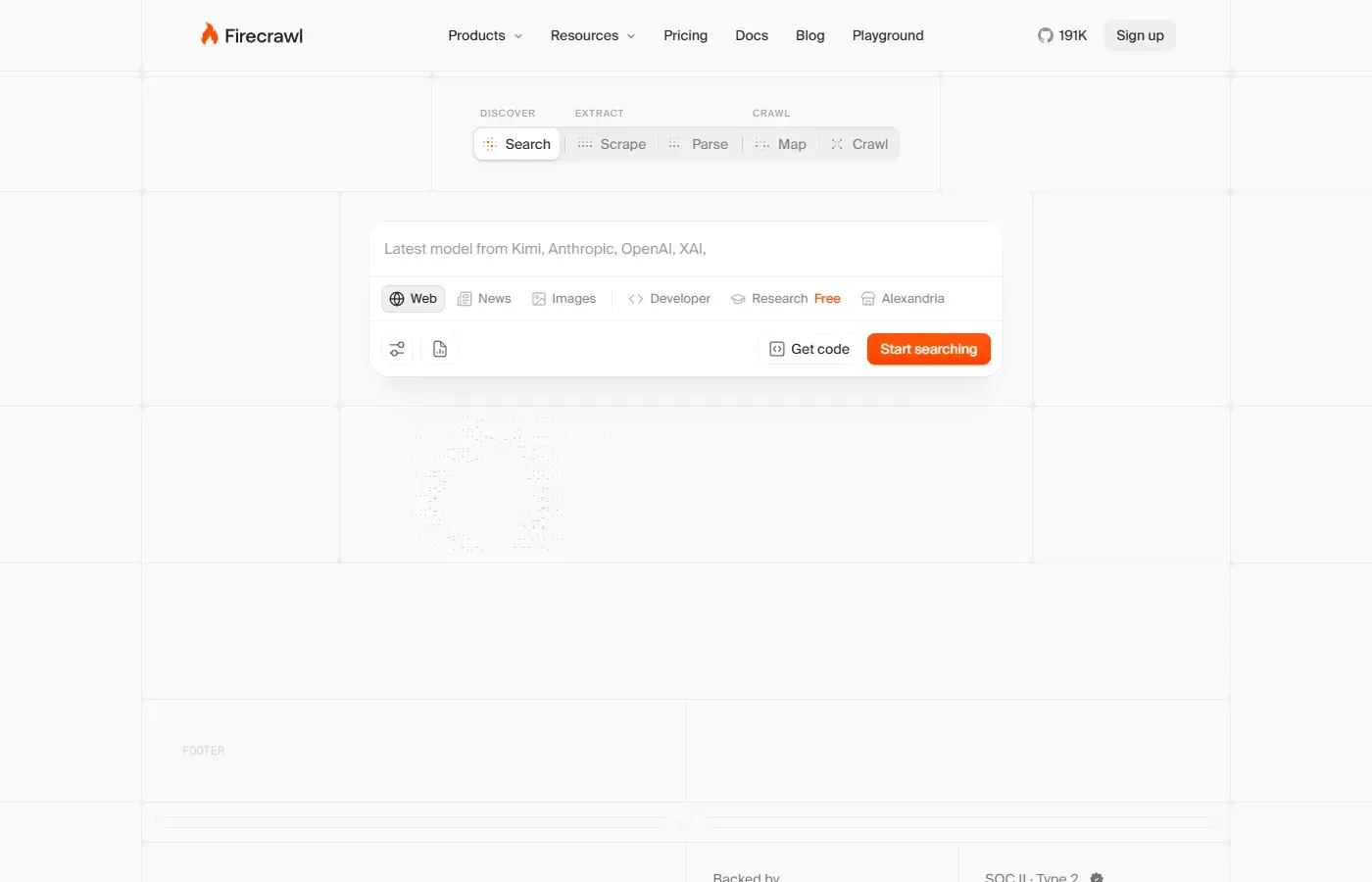 Firecrawl Playground:Search / Scrape / Parse / Map / Crawl 五个页签与查询框