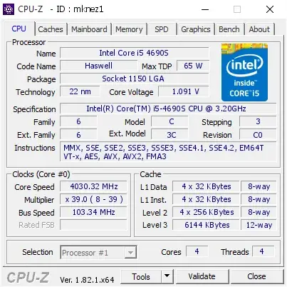 Intel Core i5-4690S的CPU-Z跑分
