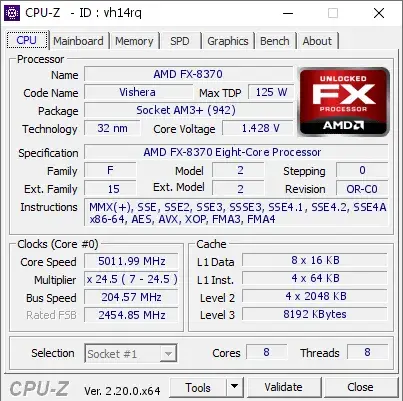 AMD FX-8370的CPU-Z跑分