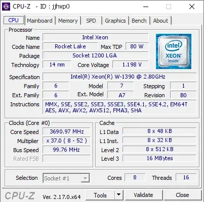 Intel Xeon W-1390的CPU-Z跑分-剑客网- 第4张图片 Intel Xeon W-1390的CPU-Z跑分-剑客网- 第4张图片