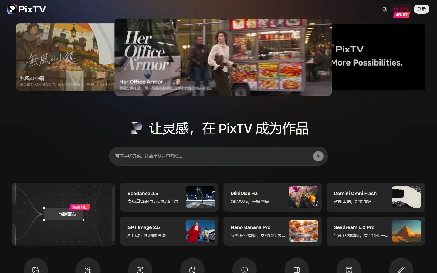 PixTV：不会写脚本也能出片，但免费积分只够试几张分镜图