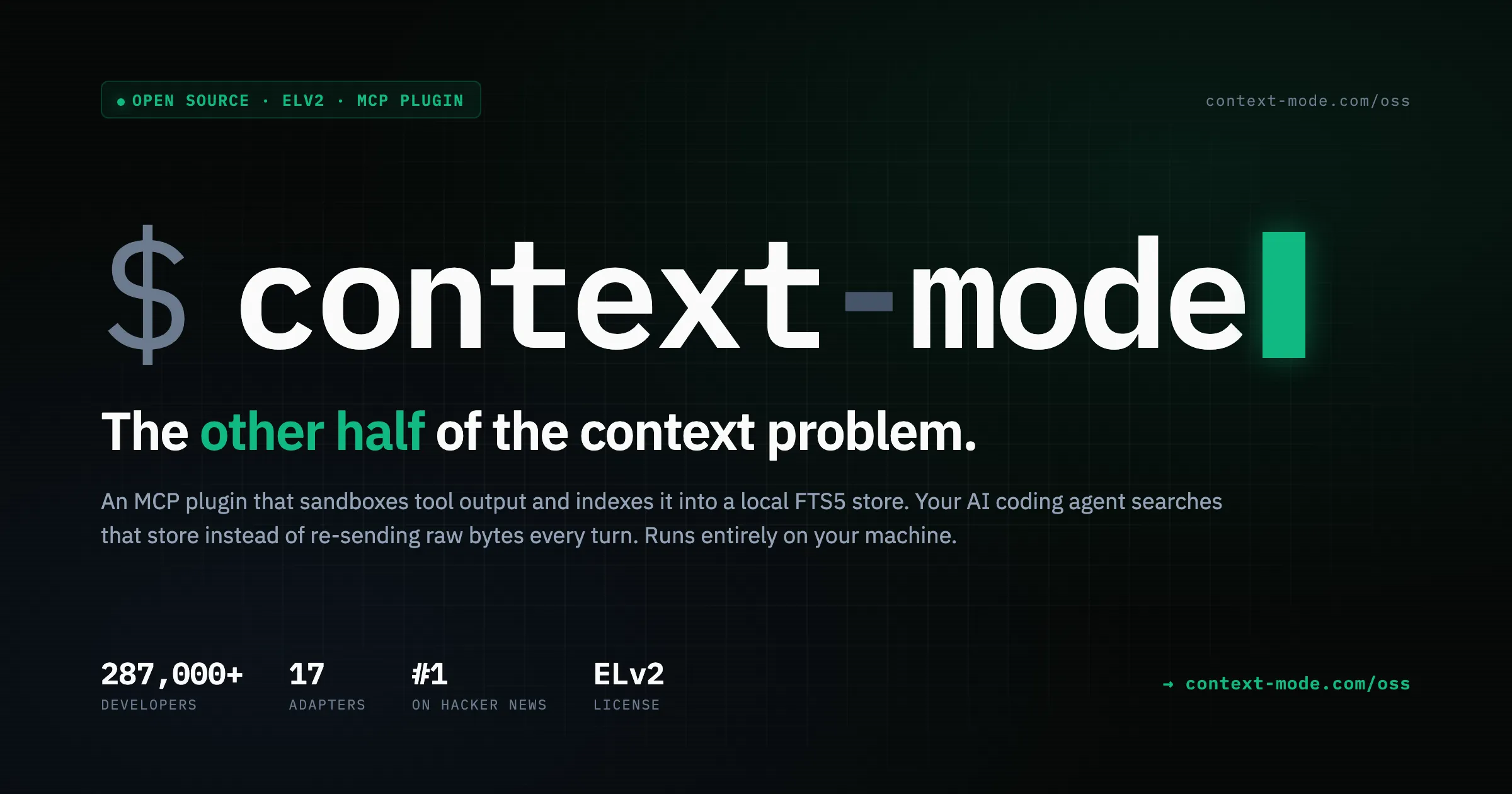 context-mode:AI 编程省 98% 上下文,不再失忆-剑客网-第5张图片 context-mode:AI 编程省 98% 上下文,不再失忆-剑客网-第5张图片