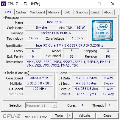 Intel Core i5-6685R的CPU-Z跑分