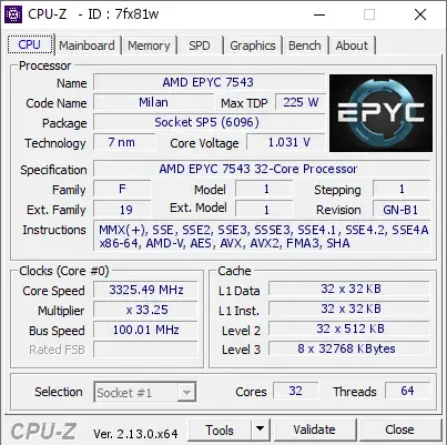 AMD EPYC 7543的CPU-Z跑分-剑客网- 第3张图片 AMD EPYC 7543的CPU-Z跑分-剑客网- 第3张图片