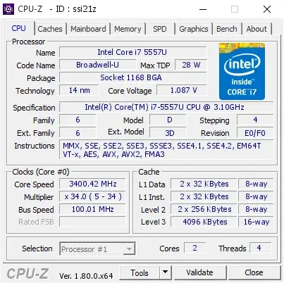 Intel Core i7-5557U的CPU-Z跑分-剑客网- 第4张图片 Intel Core i7-5557U的CPU-Z跑分-剑客网- 第4张图片