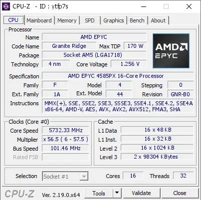 AMD EPYC 4585PX的CPU-Z跑分-剑客网- 第4张图片 AMD EPYC 4585PX的CPU-Z跑分-剑客网- 第4张图片