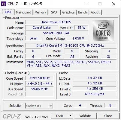 Intel Core i3-10105的CPU-Z跑分-剑客网- 第4张图片 Intel Core i3-10105的CPU-Z跑分-剑客网- 第4张图片
