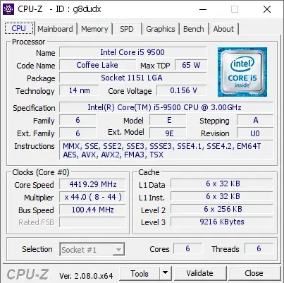 Intel Core i5-9500的CPU-Z跑分