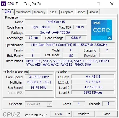 11th Gen Intel Core i5-1155G7的CPU-Z跑分-剑客网- 第3张图片 11th Gen Intel Core i5-1155G7的CPU-Z跑分-剑客网- 第3张图片