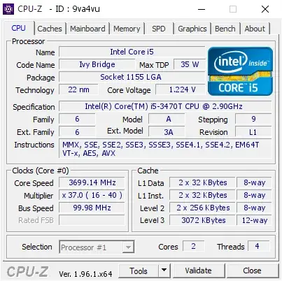 Intel Core i5-3470T的CPU-Z跑分