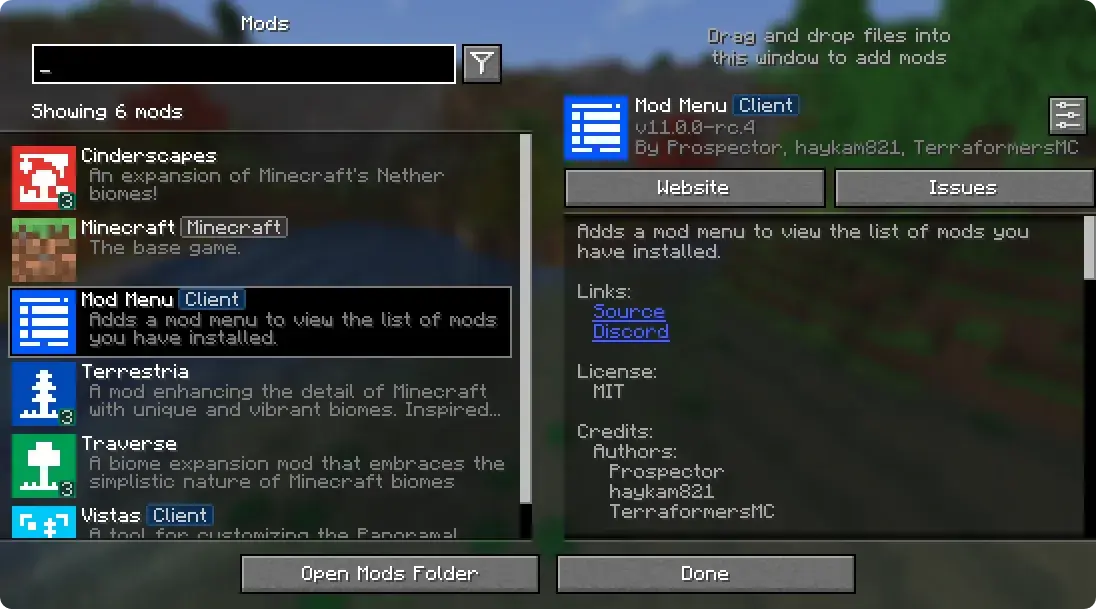 [1.21.1]Mod Menu：添加 mod 菜单以查看已安装的 mod
