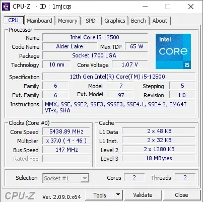 12th Gen Intel Core i5-12500的CPU-Z跑分-剑客网- 第4张图片 12th Gen Intel Core i5-12500的CPU-Z跑分-剑客网- 第4张图片