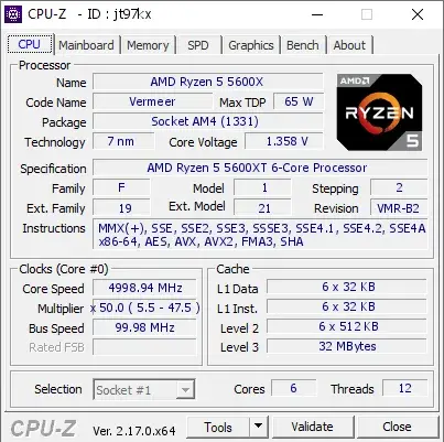 AMD Ryzen 5 5600XT的CPU-Z跑分-剑客网- 第4张图片 AMD Ryzen 5 5600XT的CPU-Z跑分-剑客网- 第4张图片