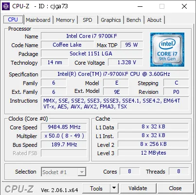 Intel Core i7-9700KF CPU的CPU-Z跑分-剑客网- 第4张图片 Intel Core i7-9700KF CPU的CPU-Z跑分-剑客网- 第4张图片