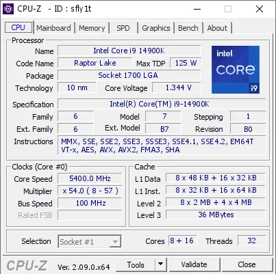 Intel Core i9-14900K的CPU-Z跑分