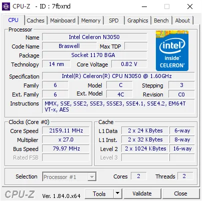 Intel Celeron N3050的CPU-Z跑分-剑客网-第3张图片 Intel Celeron N3050的CPU-Z跑分-剑客网-第3张图片