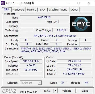 AMD EPYC 7443的CPU-Z跑分-剑客网- 第3张图片 AMD EPYC 7443的CPU-Z跑分-剑客网- 第3张图片