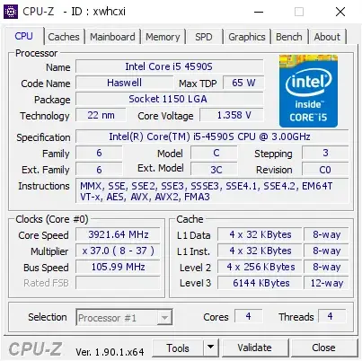 Intel Core i5-4590S的CPU-Z跑分