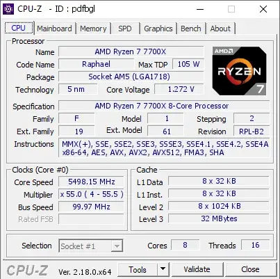 AMD Ryzen 7 7700X的CPU-Z跑分-剑客网- 第3张图片 AMD Ryzen 7 7700X的CPU-Z跑分-剑客网- 第3张图片
