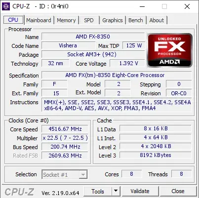 AMD FX-8350的CPU-Z跑分