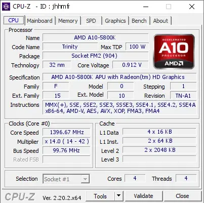 AMD A10-5800K APU的CPU-Z跑分