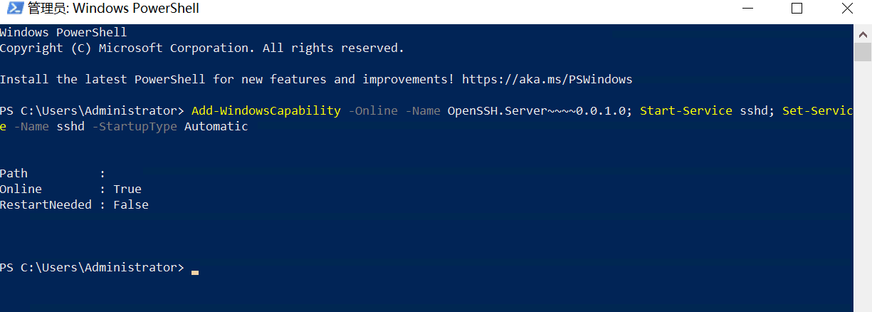 Windows一条命令开启SSH(方便AI相关使用)